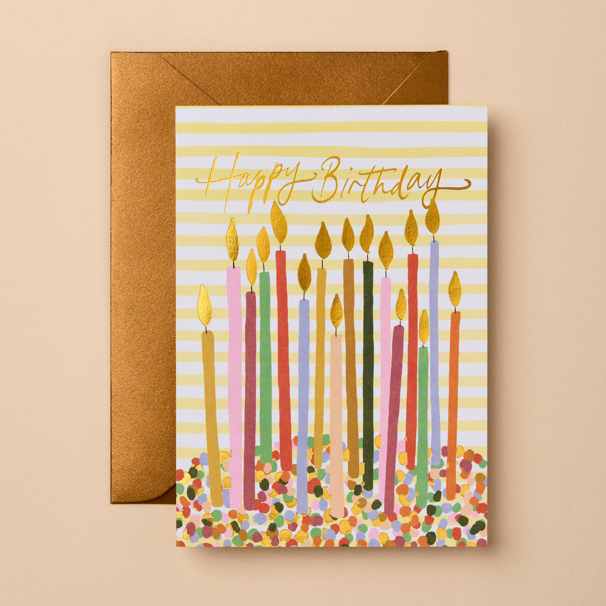 Happy Birthday - Lemon Stripes &Gold Foil