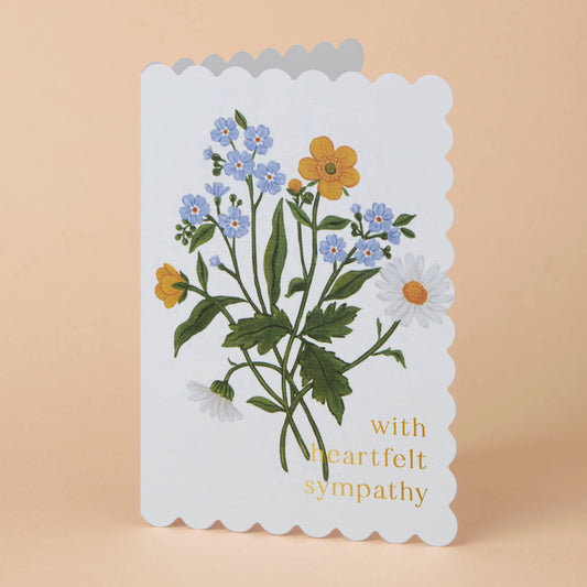 With Heartfelt Sympathy - Floral Bouquet & Gold Foil