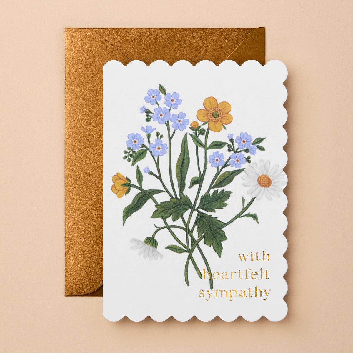 With Heartfelt Sympathy - Floral Bouquet & Gold Foil